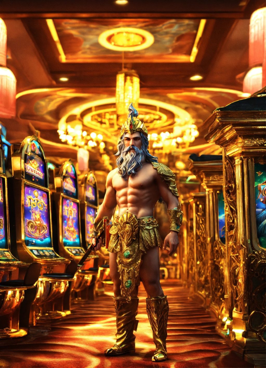 3D Poseidon with casino slot machine in the underw (1)